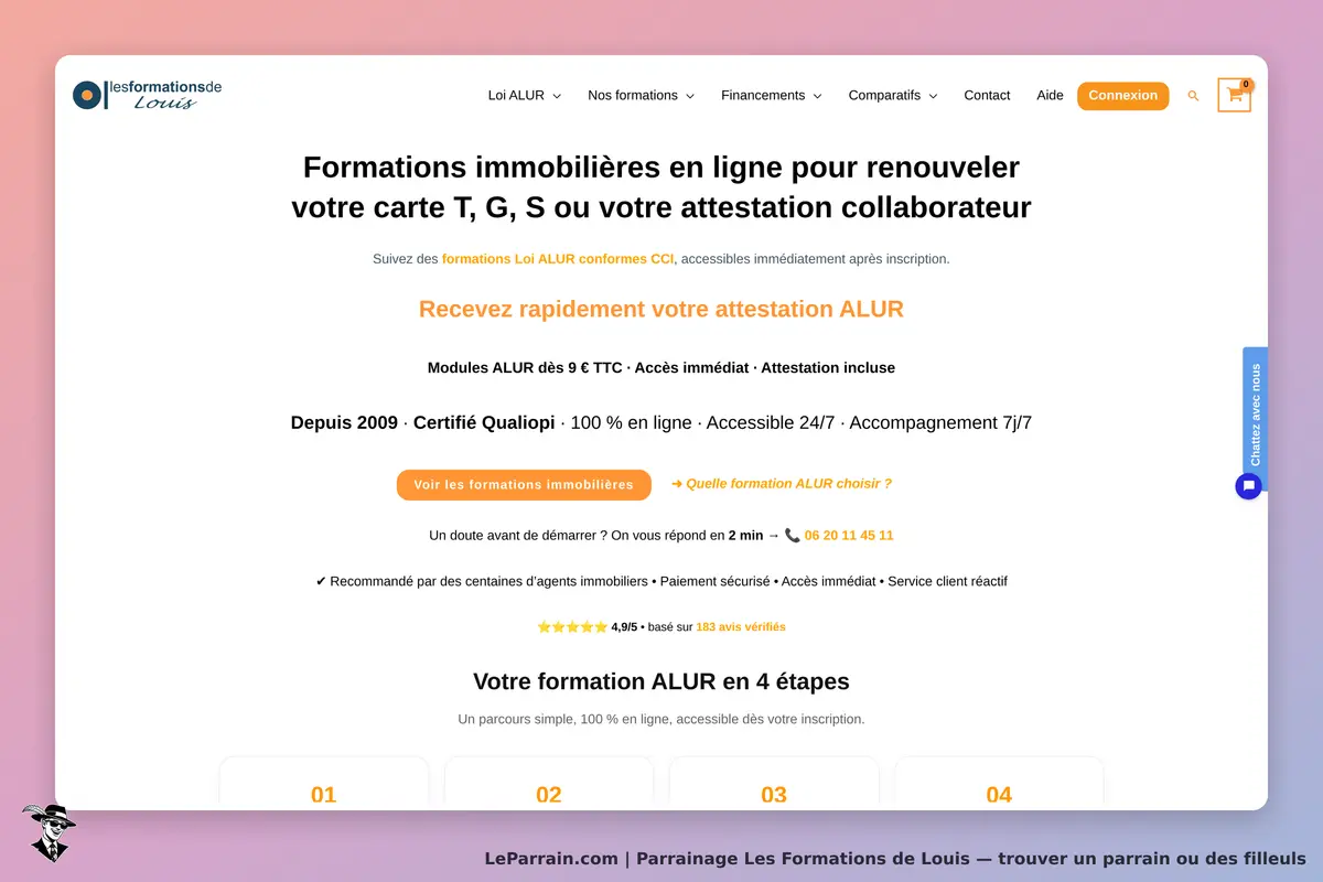 Page d'accueil des Formations de Louis pour formations immobilières en ligne.