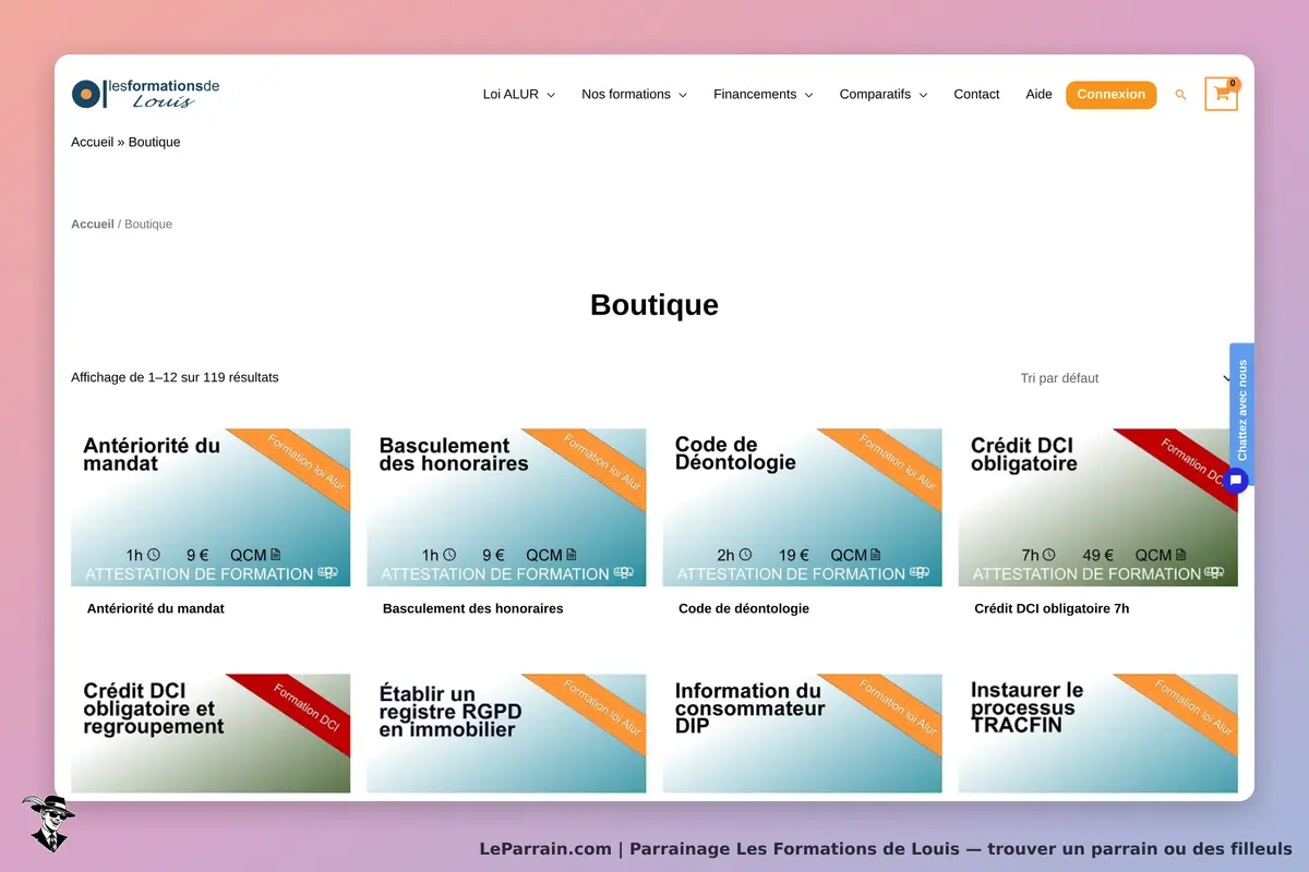 Boutique en ligne avec formations sur la loi ALUR et attestations de formation.