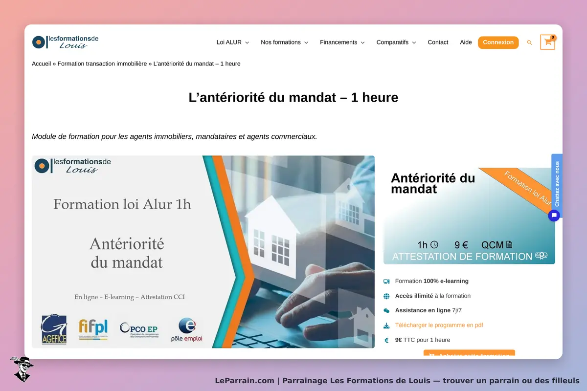 Formation en ligne sur l'antériorité du mandat pour agents immobiliers, 1 heure.