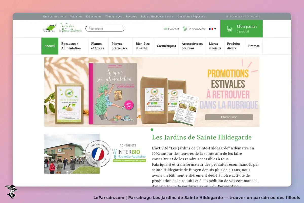 Les Jardins de Sainte Hildegarde : page d'accueil avec produits et informations sur l'activité