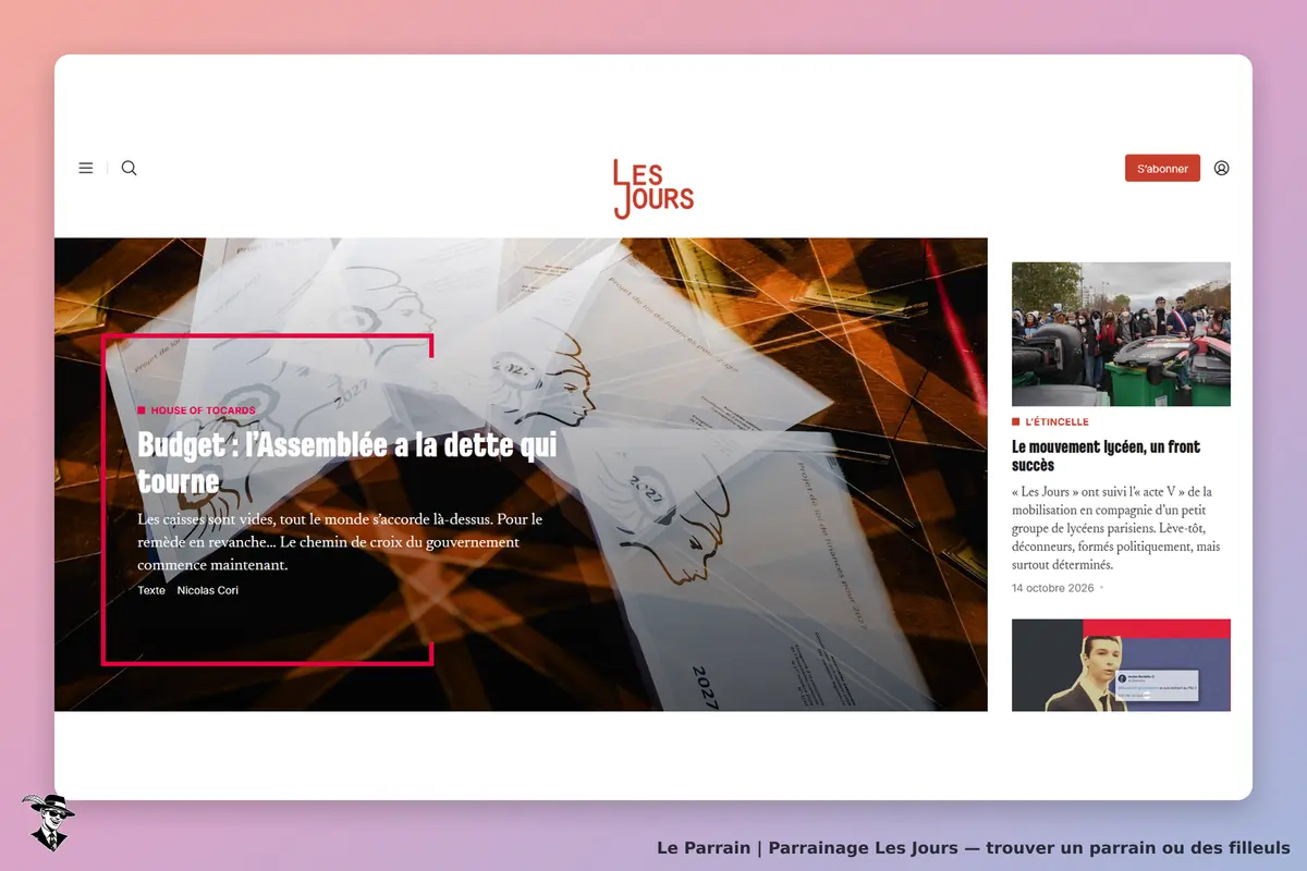 Les Jours : article sur le budget avec des documents et une image en arrière-plan