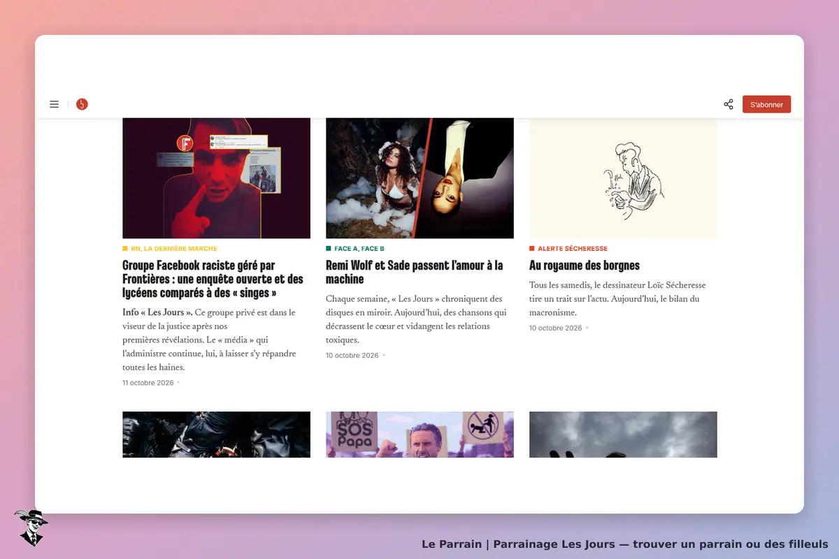 Les Jours : articles récents avec images et titres sur la page d'accueil du site