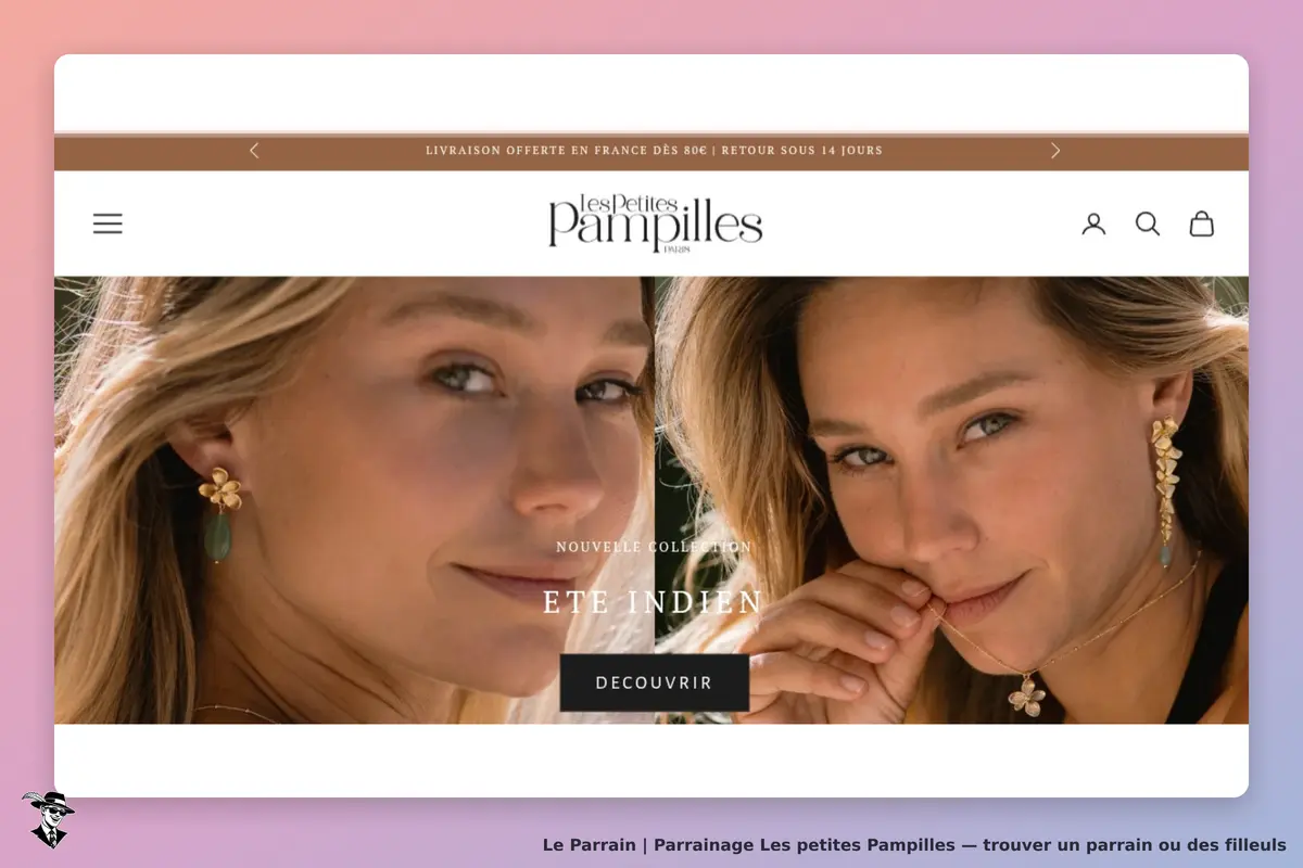 Les petites Pampilles : deux femmes portant des bijoux, avec un bouton "Découvrir" en bas