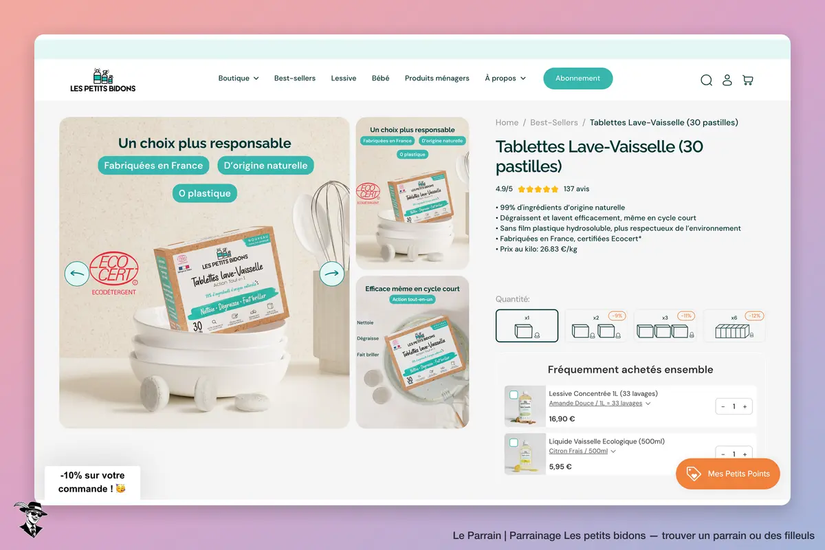 Page produit de Les petits bidons