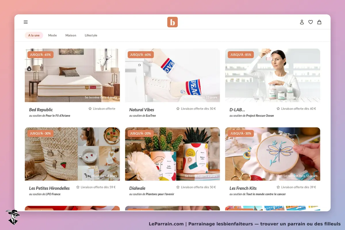 lesbienfaiteurs : page d'accueil présentant divers produits avec images et descriptions