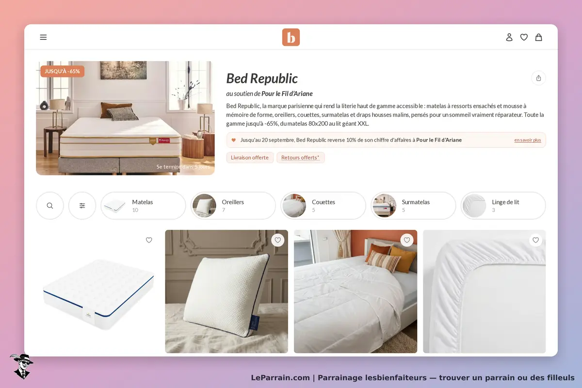 lesbienfaiteurs : page catégorie présentant des matelas, oreillers et couettes avec images
