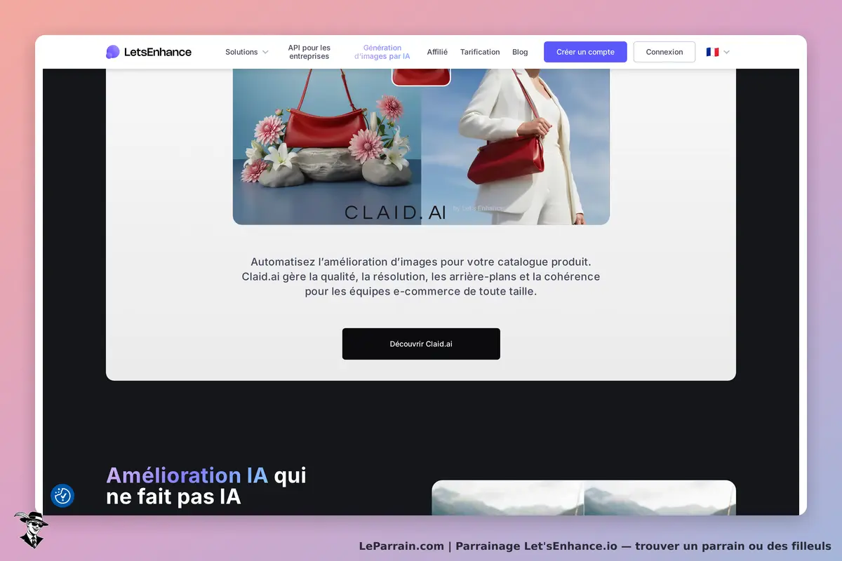 Let'sEnhance.io : let'sEnhance : page d'accueil présentant le service d'amélioration d'images avec