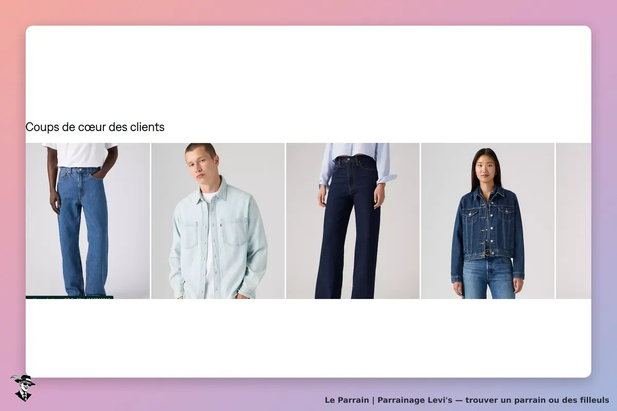 Levi's : sélection de vêtements avec des jeans et des chemises présentés sur la page d'accueil