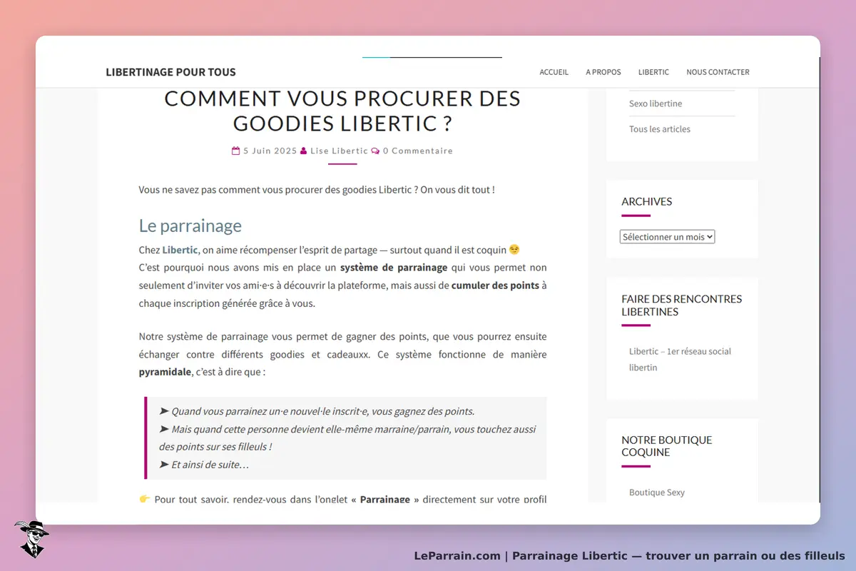 Libertic : article sur l'obtention de goodies et le système de parrainage sur le site