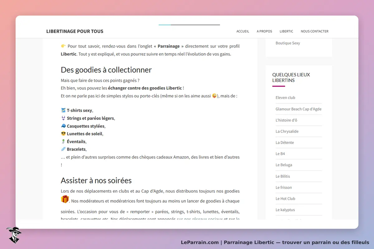 Libertic : liste de goodies à collectionner et informations sur les soirées organisées