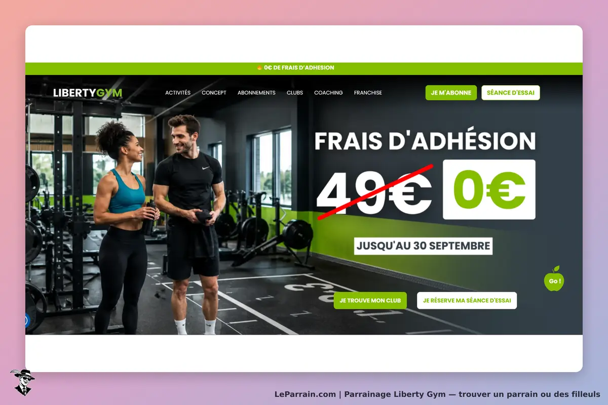 Liberty Gym : page d'accueil avec deux personnes souriantes dans une salle de sport moderne