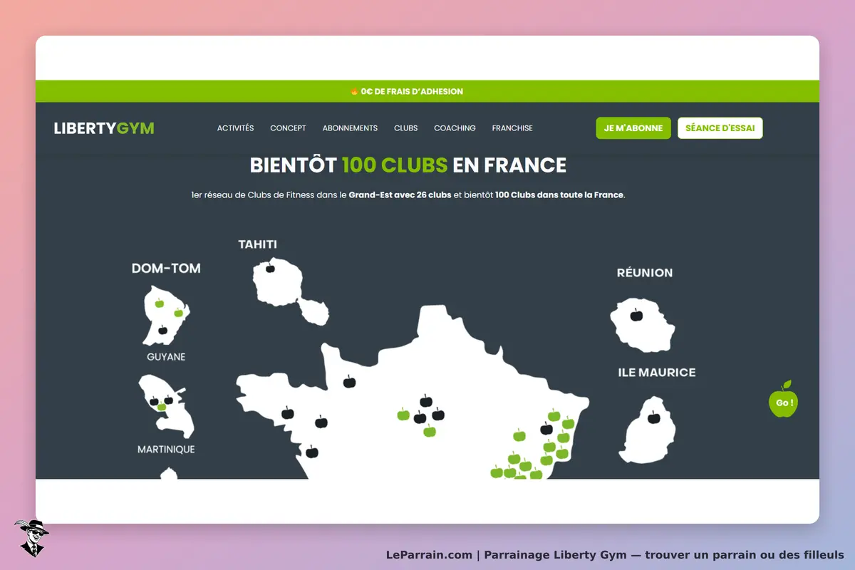 Liberty Gym : carte de France affichant les clubs de fitness et leur localisation