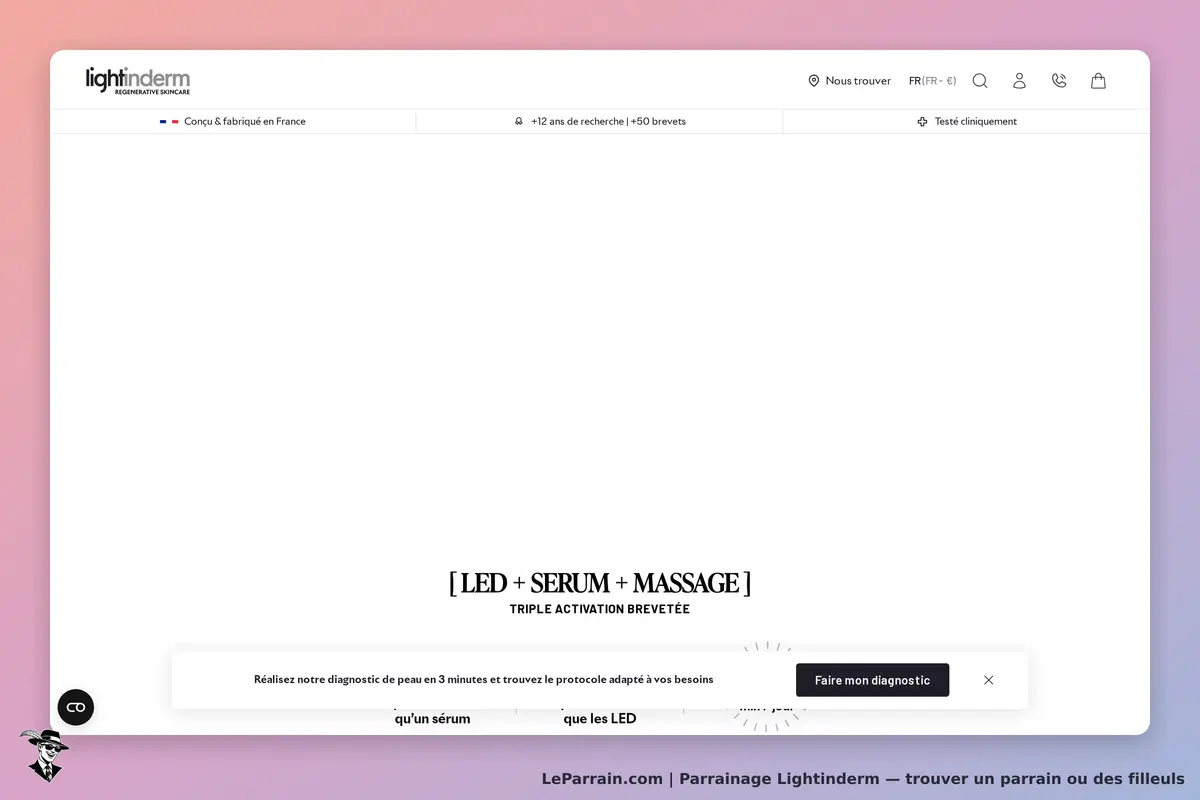 Lightinderm : page d'accueil avec options de diagnostic et informations sur les produits