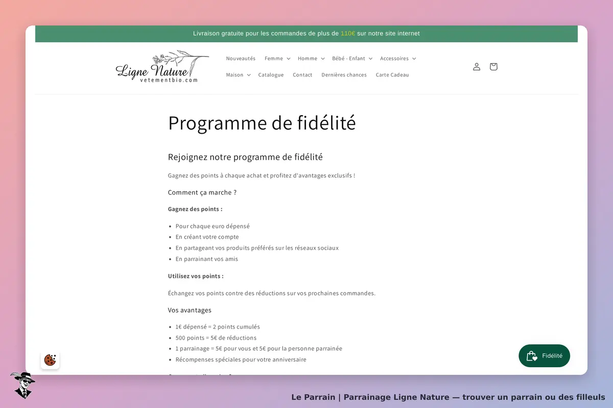 Ligne Nature : page sur le programme de fidélité avec explications et avantages affichés