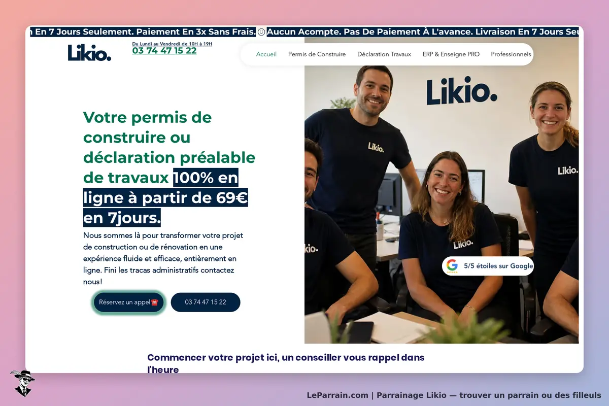 Équipe de Likio présentant des services de permis de construire en ligne.