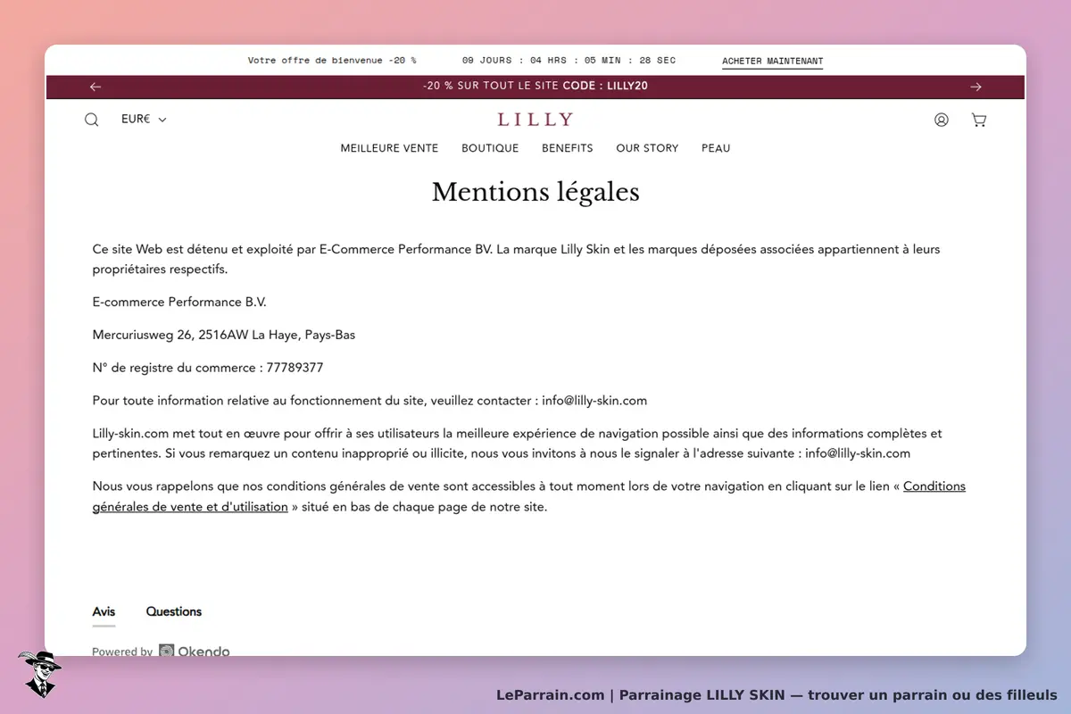 LILLY SKIN : lILLY : mentions légales du site avec informations sur l'exploitation et contact