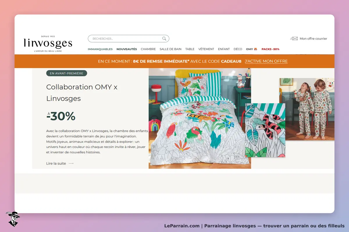 linvosges : page d'accueil avec une collection de linge de lit coloré pour enfants