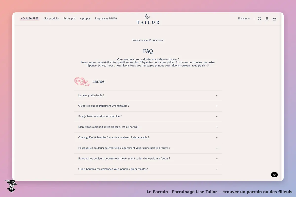 Lise Tailor : page FAQ sur les laines avec questions fréquentes et réponses affichées