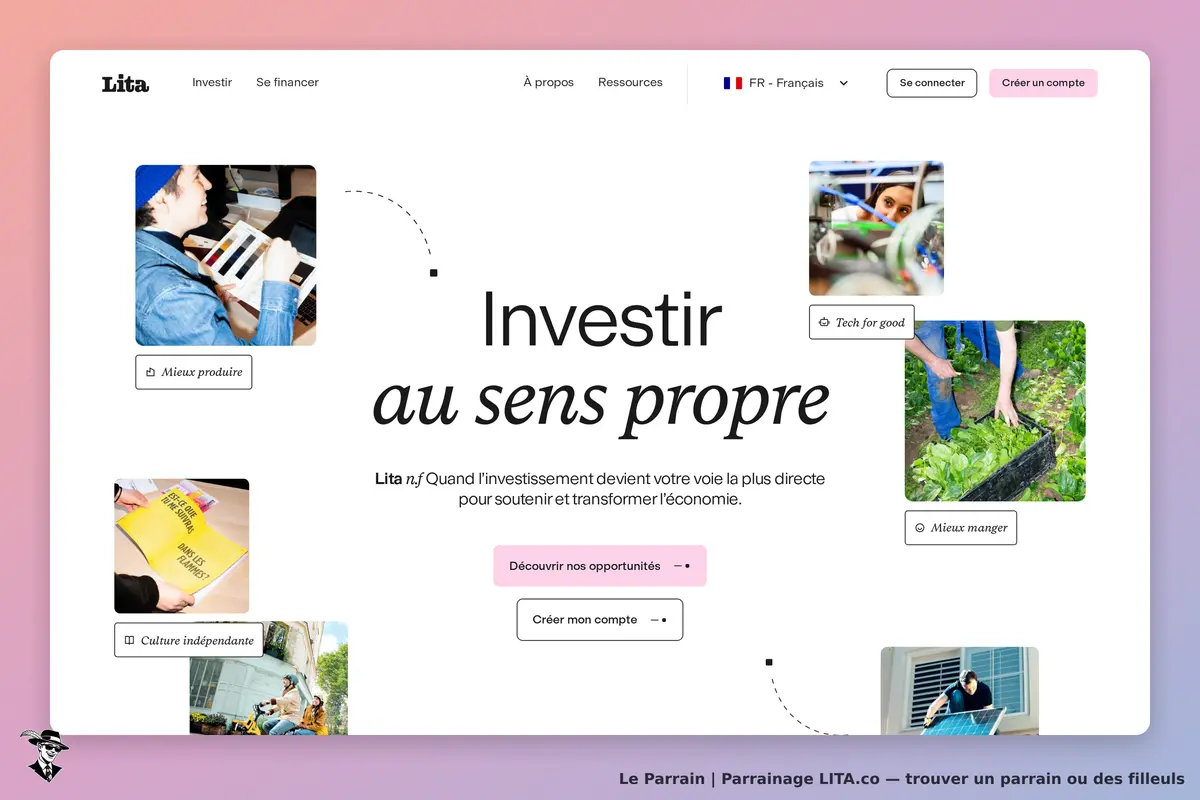 LITA.co : lita : page d'accueil présentant des images et des titres sur l'investissement