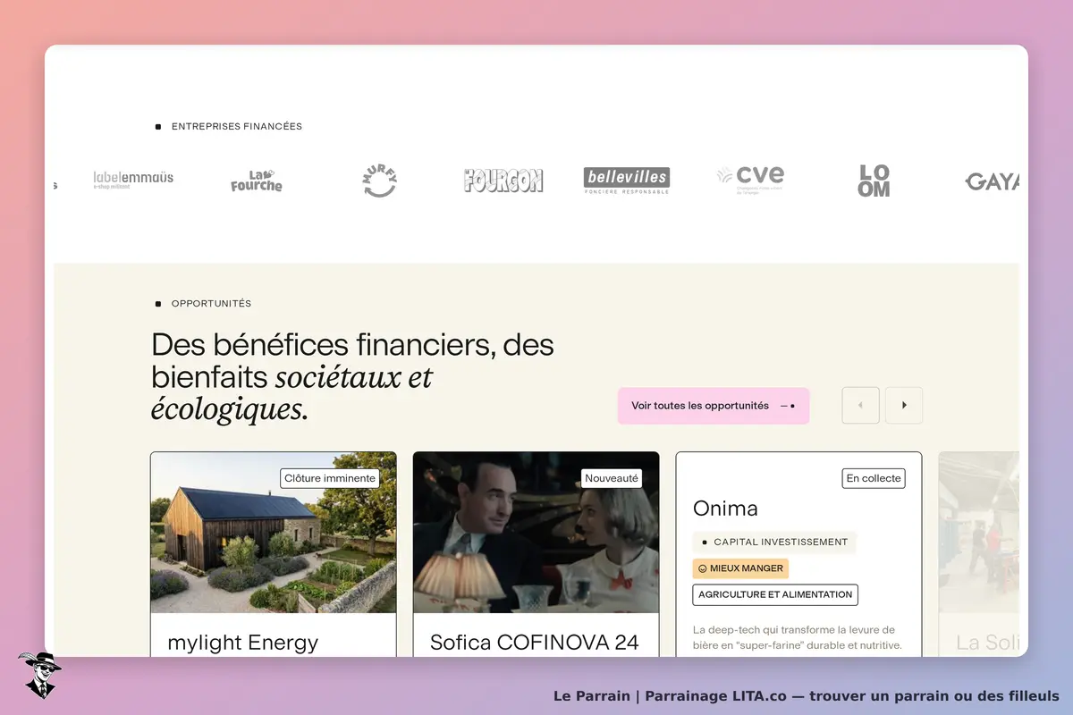 LITA.co : page d'accueil avec opportunités et entreprises financées affichées