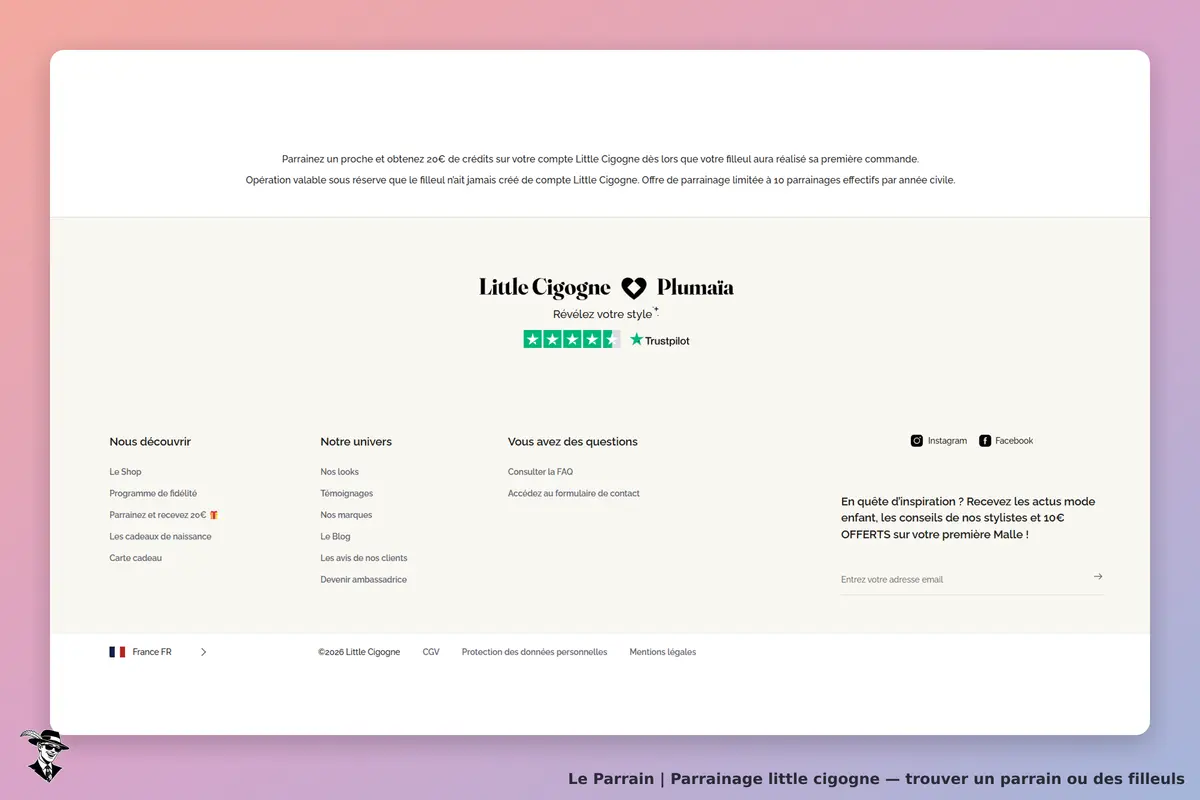 Little Cigogne : page d'accueil avec informations sur le parrainage et liens vers le site
