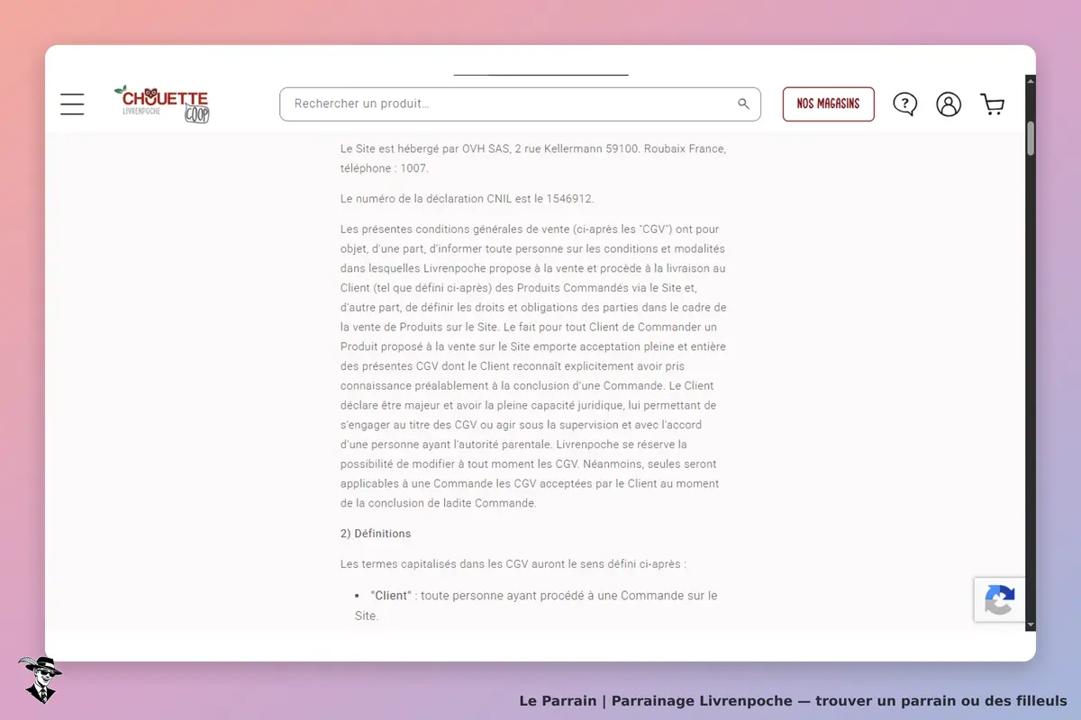 Livrenpoche : conditions générales de vente affichées sur la page d'accueil du site