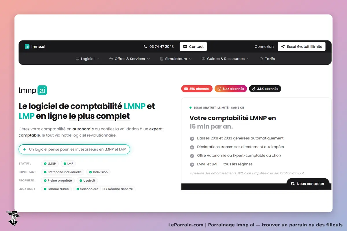 lmnp ai : lmnp.ai : page d'accueil présentant le logiciel de comptabilité LMNP et LMP en ligne