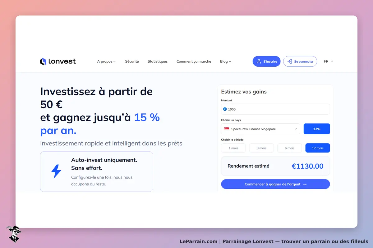 Lonvest : page d'accueil avec un formulaire d'estimation des gains et options d'investissement