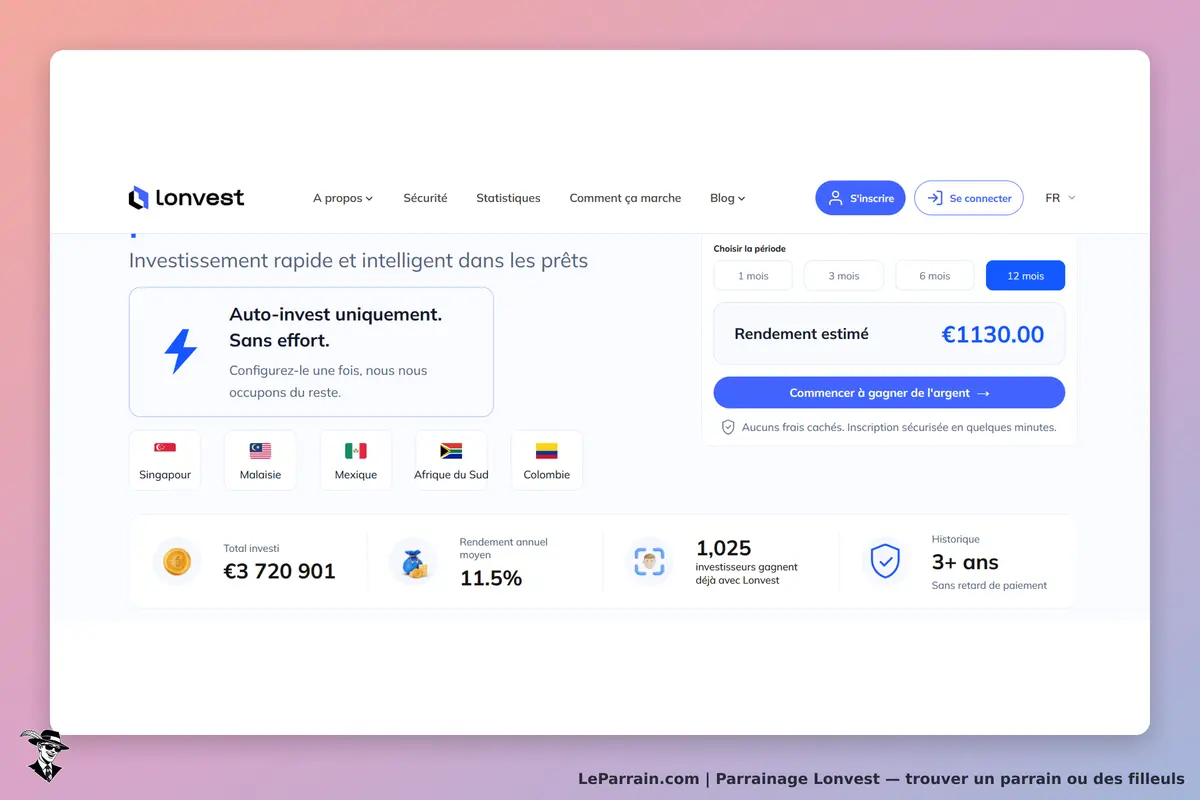 Lonvest : page d'accueil présentant l'auto-investissement et des informations sur les prêts