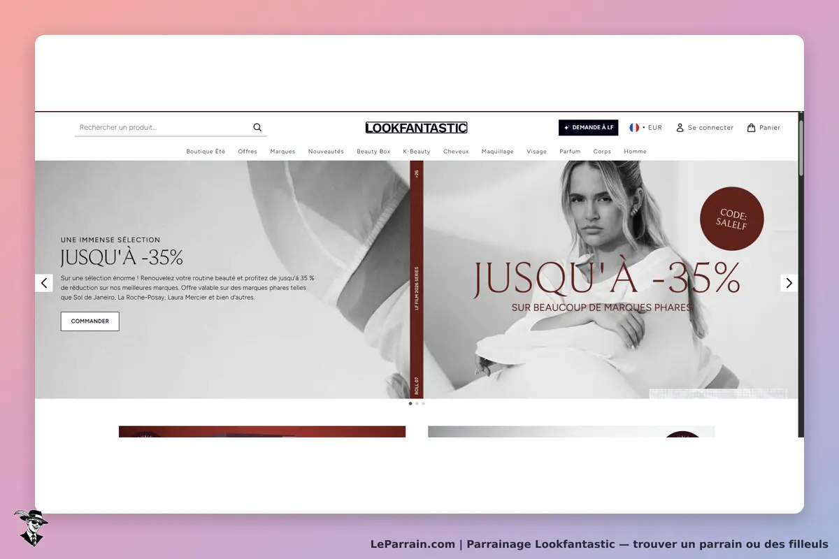 Lookfantastic : page d'accueil avec promotions et images de produits de beauté