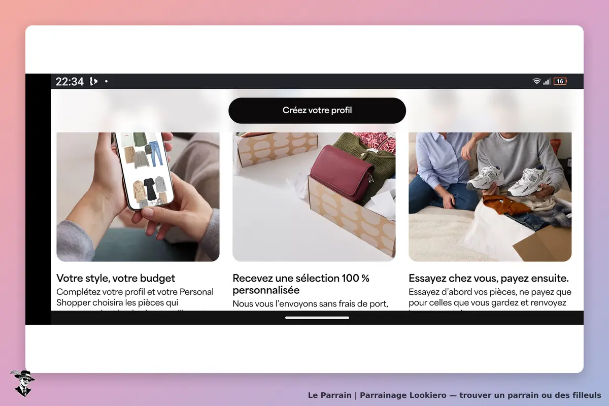 Lookiero : page d'accueil présentant des services de mode et des images de vêtements et accessoires