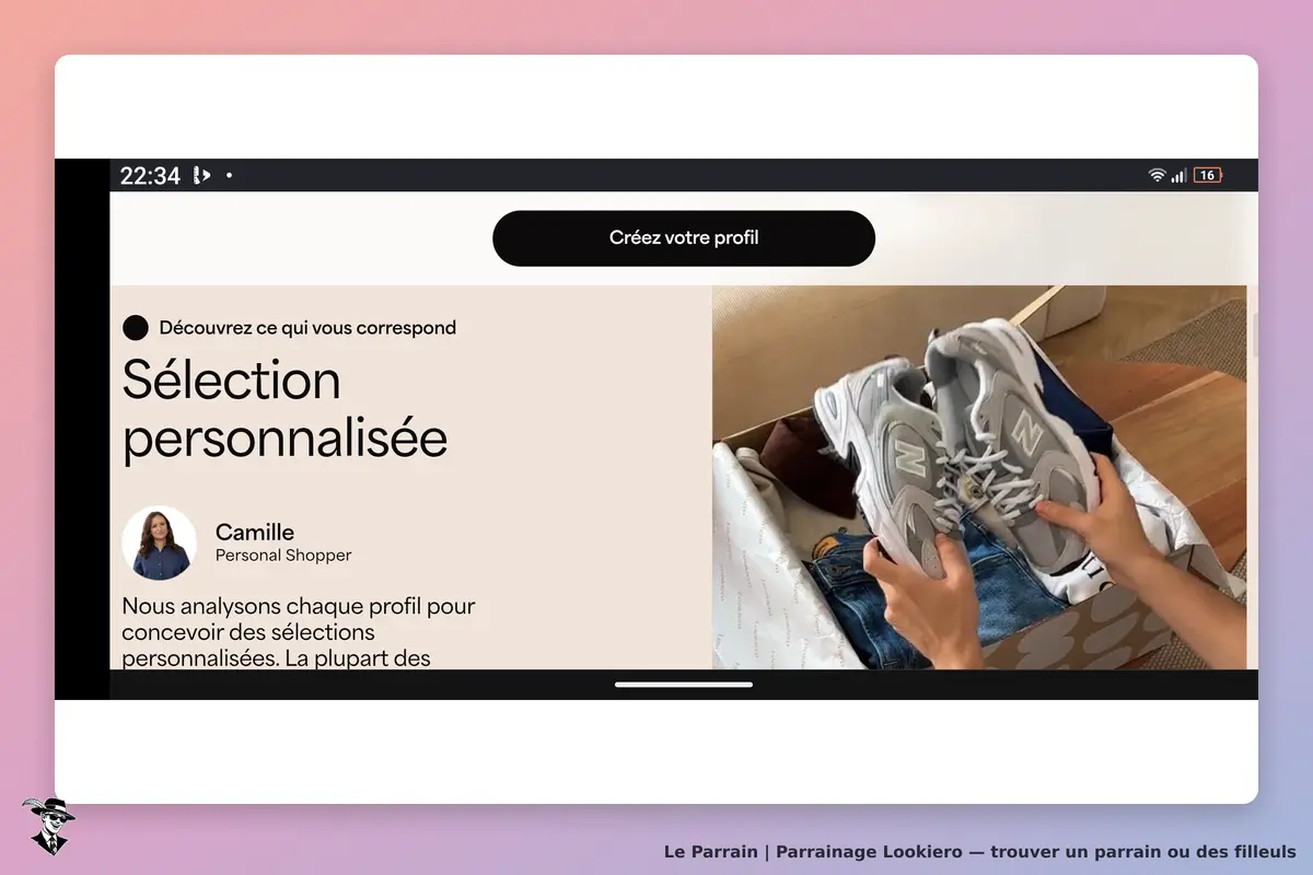 Lookiero : page d'accueil présentant une sélection personnalisée avec des chaussures New Balance