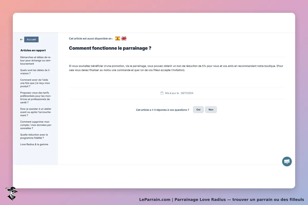 Love Radius : article sur le fonctionnement du parrainage avec options de réponse