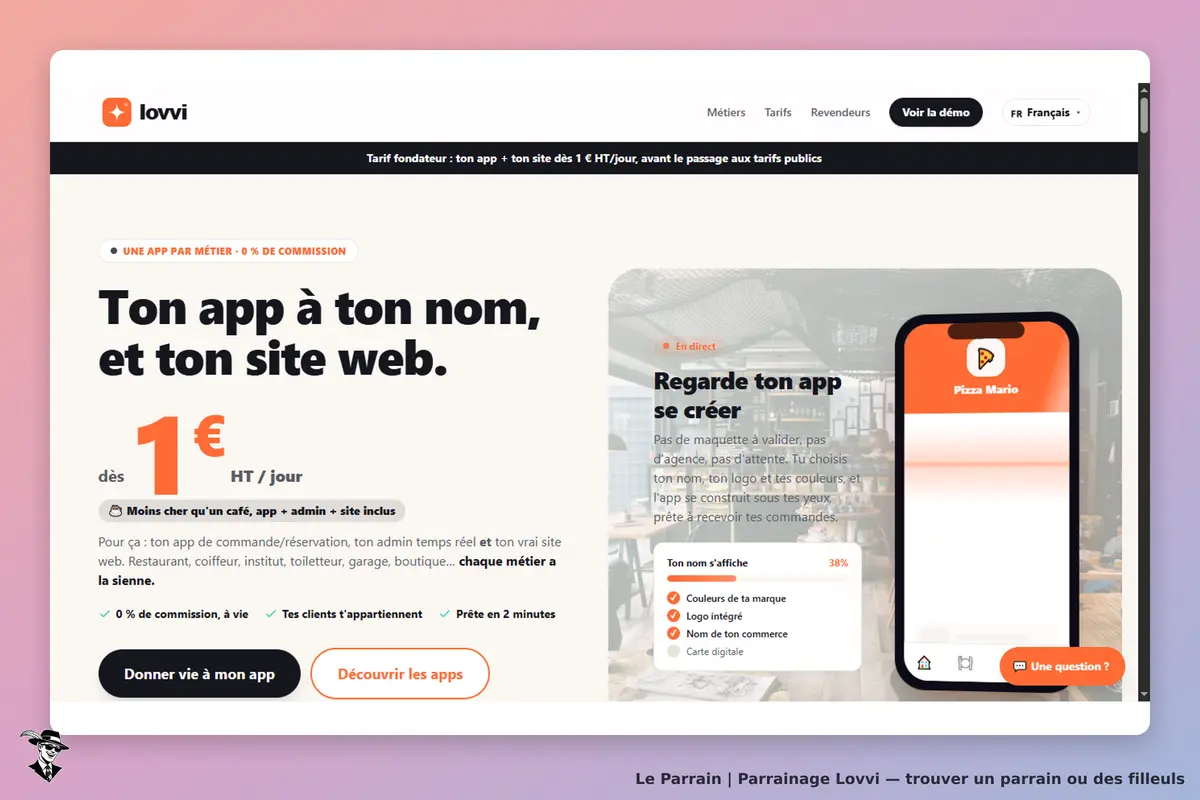 Lovvi : page d'accueil présentant une application et un site web personnalisés