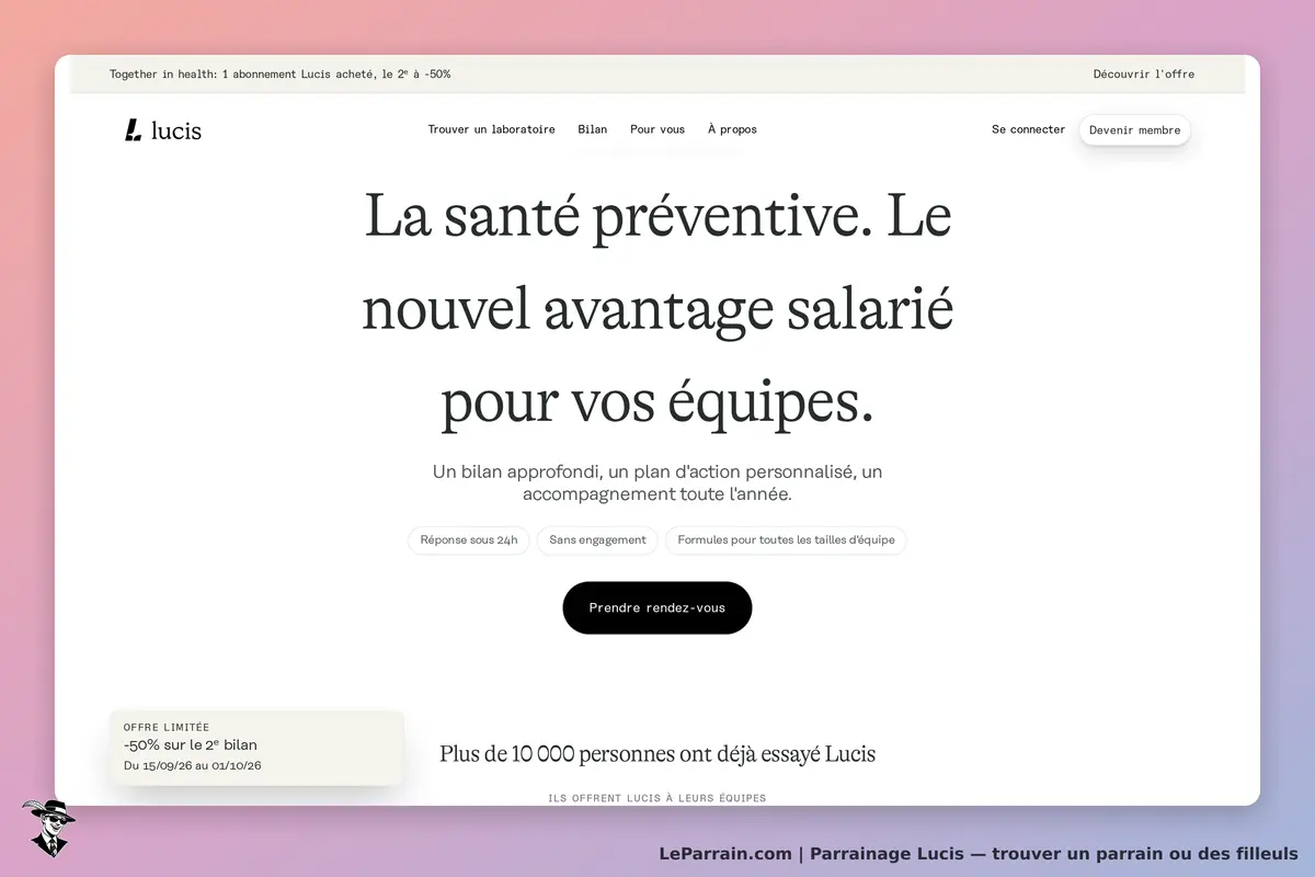 Lucis : page d'accueil présentant la santé préventive comme avantage salarié pour les équipes