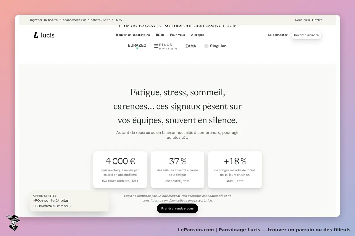 Lucis : page d'accueil avec des statistiques sur la santé des équipes et un appel à l'action