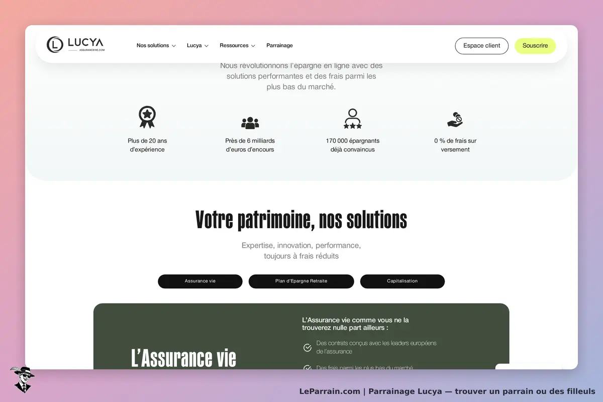 Lucya : page d'accueil avec des solutions d'épargne et des informations sur l'assurance vie