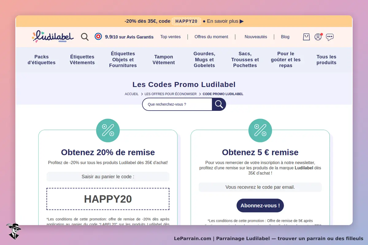 Ludilabel : page d'accueil avec codes promo et offres de remise pour produits étiquetés