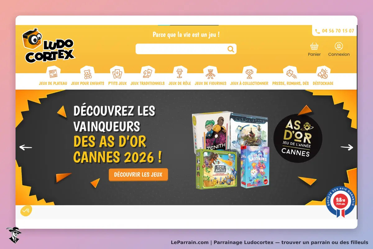 LUDOCORTEX : page d'accueil présentant les jeux lauréats des As d'Or Cannes 2026
