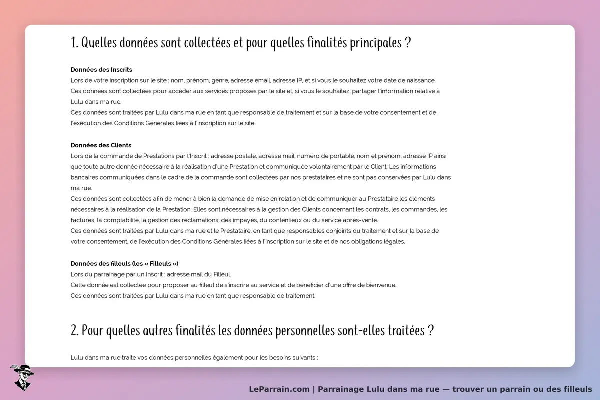Lulu dans ma rue : texte explicatif sur les données collectées et leurs finalités