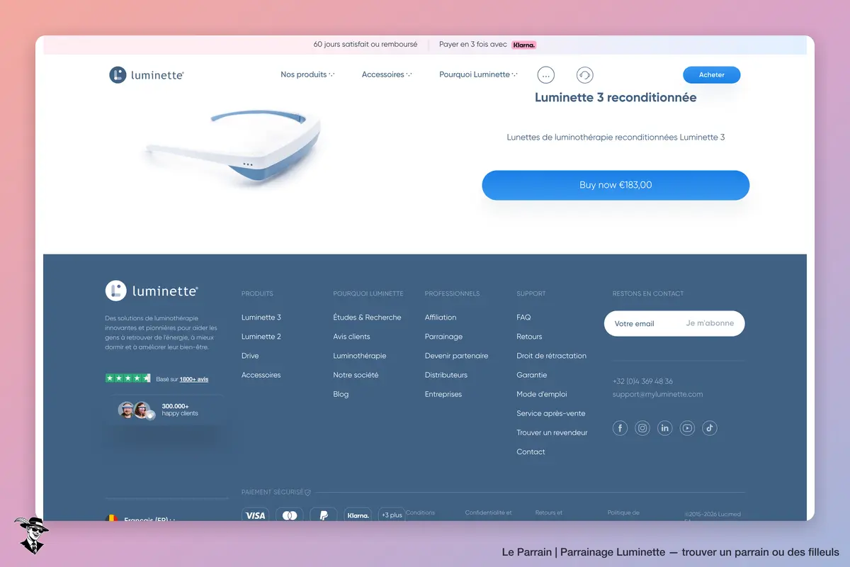 Page produit de Luminette