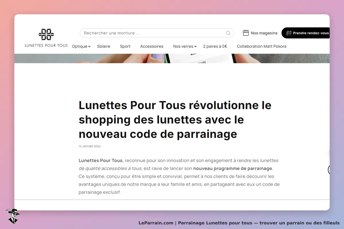 Lunettes Pour Tous : page d'accueil présentant un texte sur le programme de parrainage