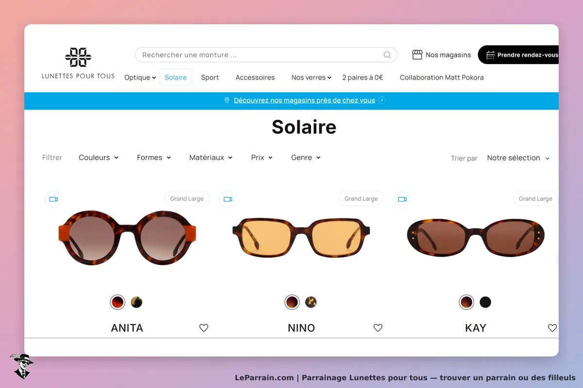 Lunettes pour tous : sélection de lunettes de soleil avec trois modèles affichés en bas