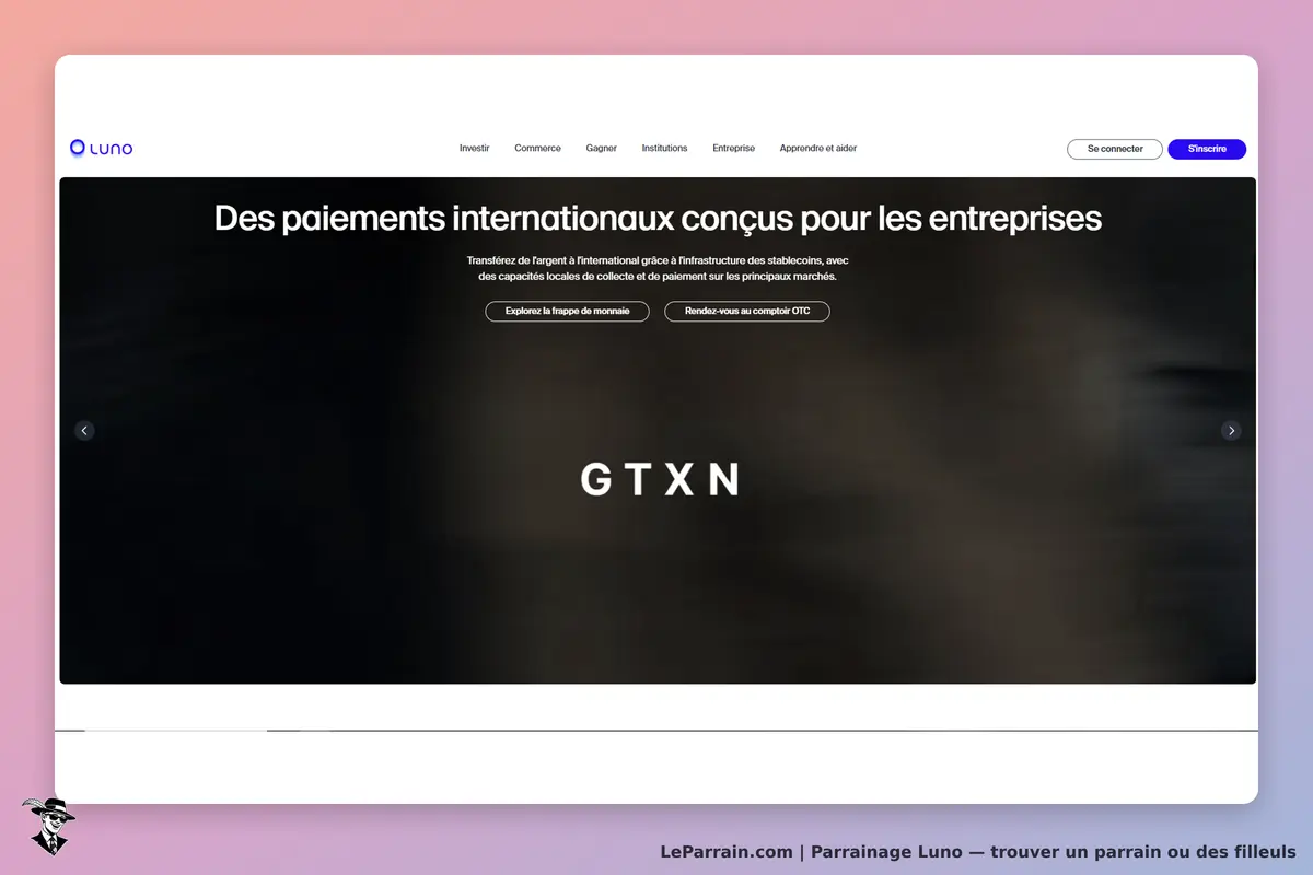 Luno : page d'accueil présentant des paiements internationaux pour les entreprises