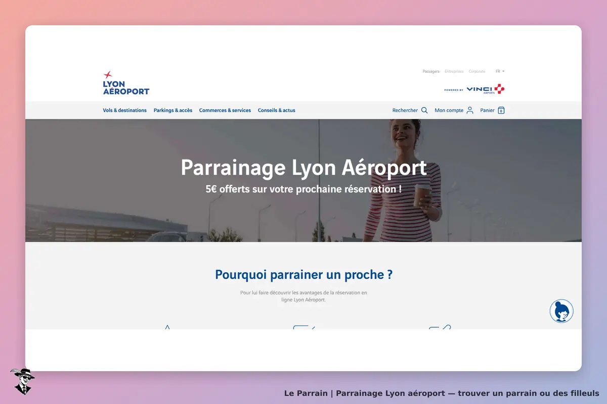 Lyon Aéroport : page d'accueil avec une image et un texte sur le parrainage