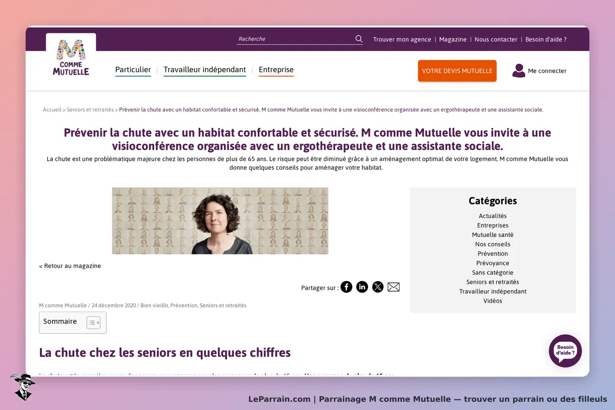 M comme Mutuelle : page d'accueil avec une invitation à une visioconférence sur la prévention des
