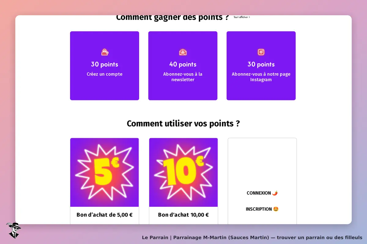 M-Martin (Sauces Martin) : m-Martin : section sur la façon de gagner et d'utiliser des points avec