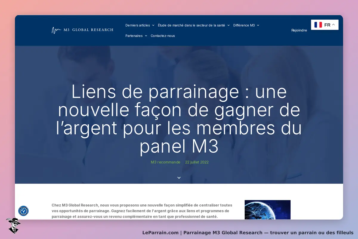 M3 Global Research : page d'accueil avec des informations sur le parrainage et un appel à l'action