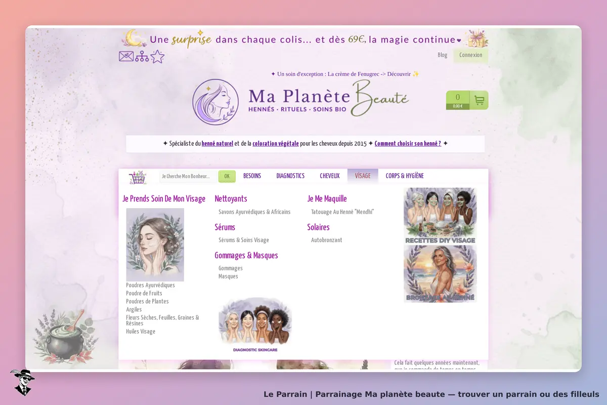 Ma planète beaute : ma Planète Beauté : page d'accueil avec catégories de soins et produits pour le
