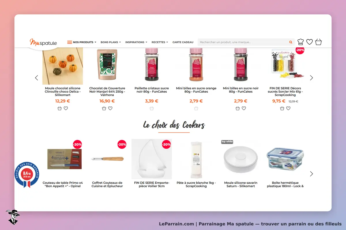 Ma spatule : produits de cuisine variés avec moules, chocolat et décorations sucrées affichés